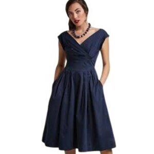 emilyandfin Navy Blue XXS Florence Fit and Flare Dress NWT